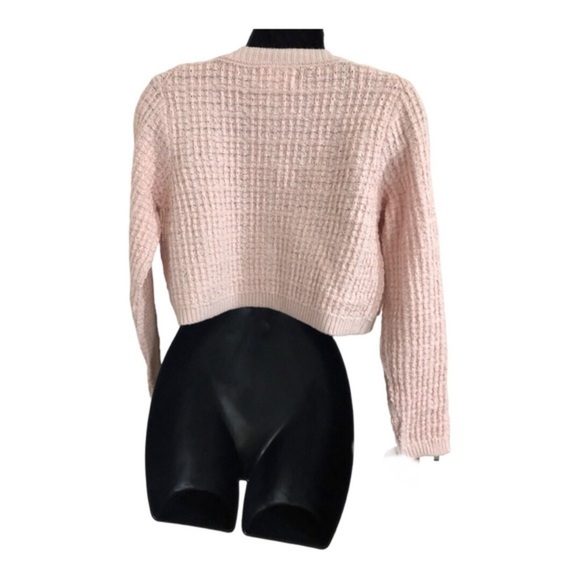 Jessica Simpson pink textured knit pearl button crop cardigan sweater jacket - Picture 11 of 15